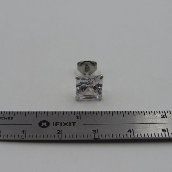 Sterling Square Cubic Zirconia Diamond Earrings - Picture 5 of 6